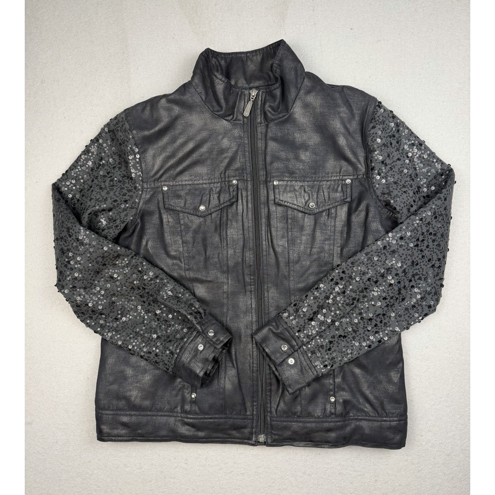 Ariat Full Zip Jacket Women's Size Large Black With Sequin Faux Leather